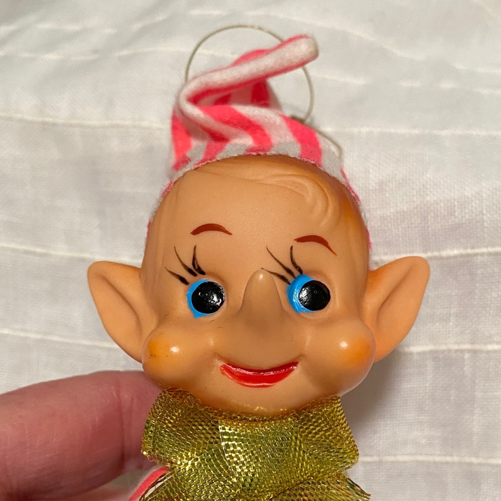 Vintage Pink and White Striped Elf Ornament - Picture 5 of 5